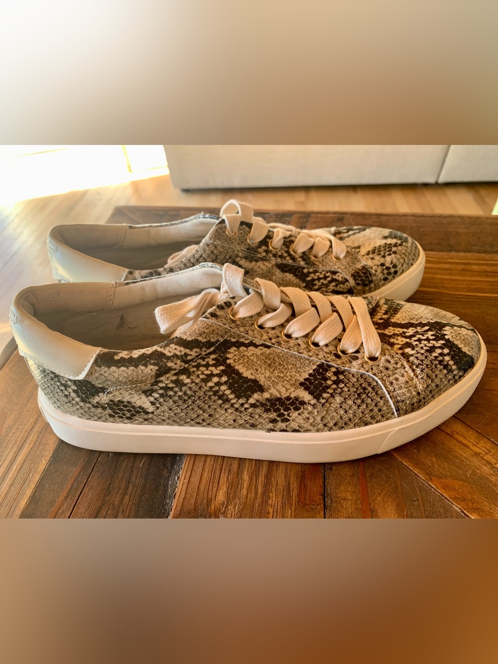 Sam Edelman Womens Snake-Print Low Top Sneakers 8.6
